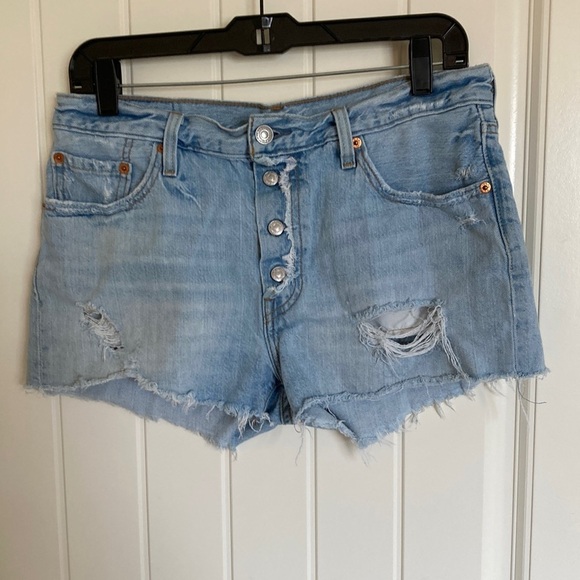 Levi's Pants - Levi's 501 Button Fly Women's Light Wash Distressed Shorts Size 30